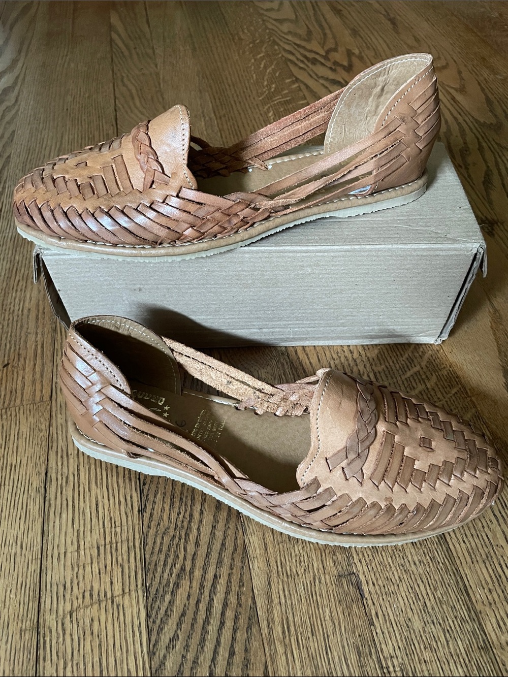 Woven Leather Slip-On Flats in Tan